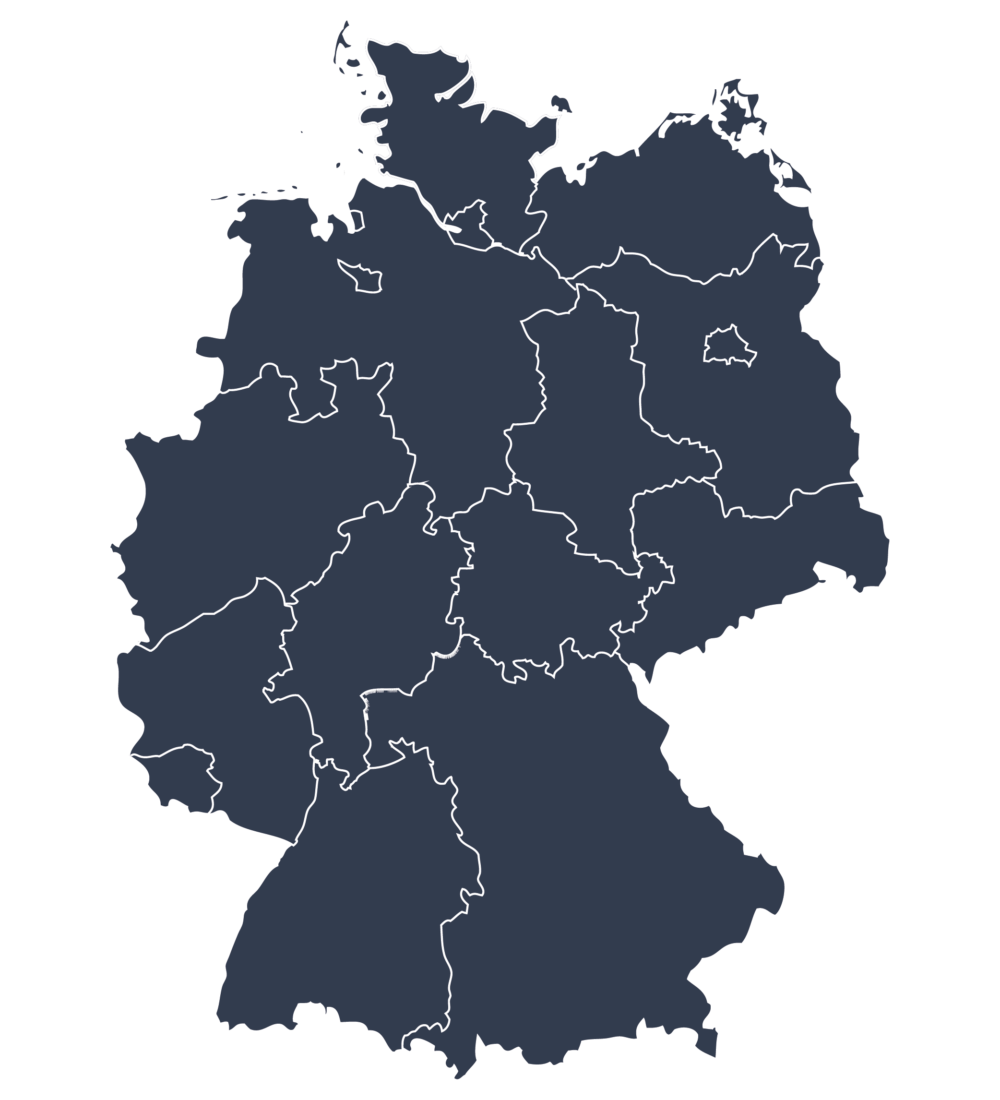 Deutschlandkarte mit Bundesländern, Fokus auf Unternehmensstandort.